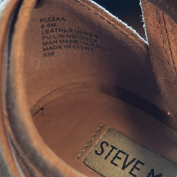 Steve Madden Rizzaa Cognac Suede Leather Heeled Sandals ankle straps Sz 6.5 - Picture 13 of 13